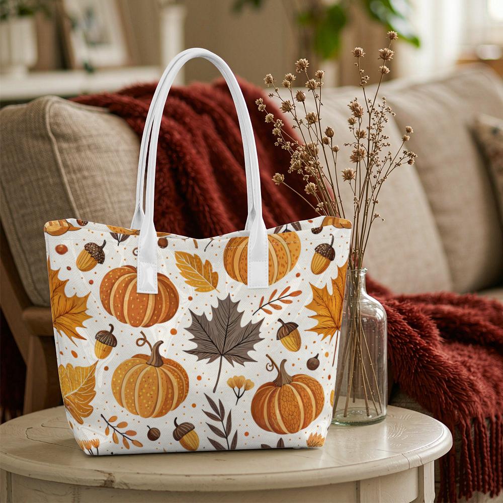 Autumn Pumpkin Maple Leaf Tote Bag Casual Portable Shoulder Bag for Daily Use