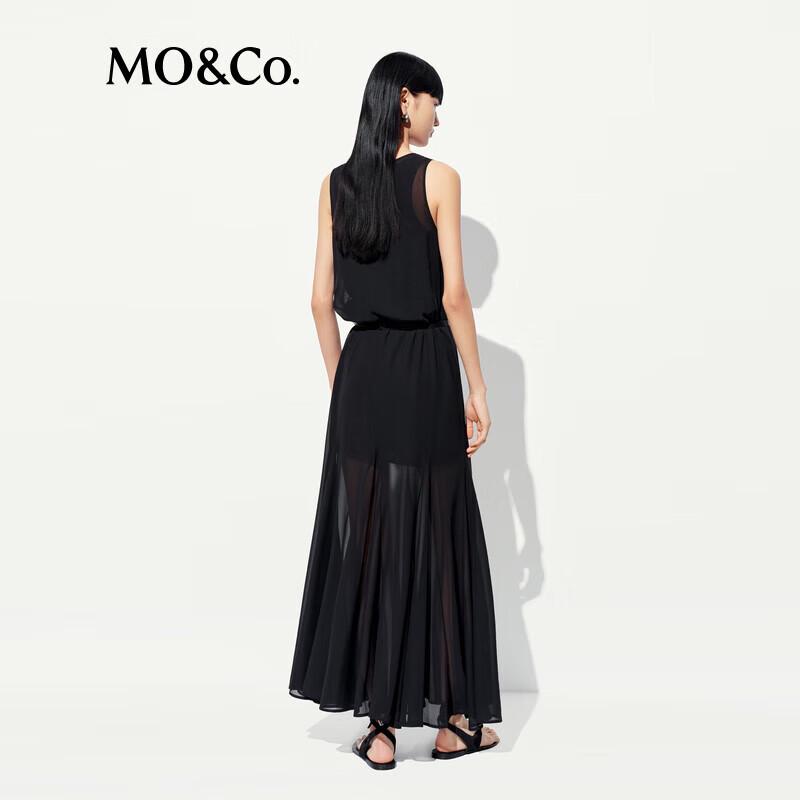MO&Co. New Summer Black Sleeveless Mesh Tank Dress with Belt