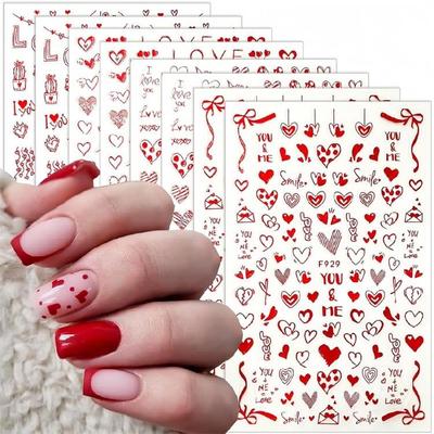 Valentine's Day Nail Stickers 8 Sheets Valentine Nail Decals DIY Nail Decoration Adhesive Nail Art Stickers Gifts