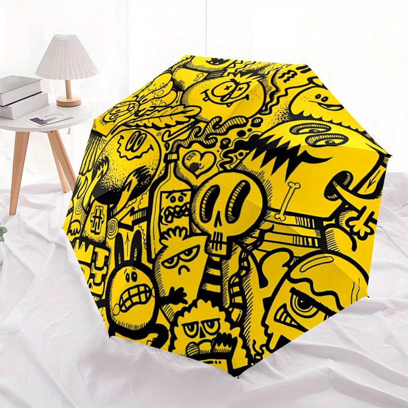 

1pc Doodle Monsters Auto Open 8-Rib Windproof Leisure Umbrella, Travel & Commuting, Suitable for All Seasons