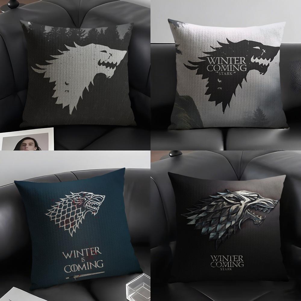 WWinter ComingG Stark Dragon Cushion Cover Natural Linen Organic Fabric DoubleSided Printing Sofa Home Decor Gift Pillow Case