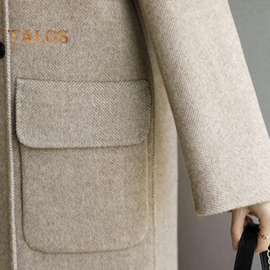 Women Jacket Turn-down Collar Long Sleeves Double-breasted Windbreaker Loose Pockets Mid Length Outdoor Travel Commuting Overcoat