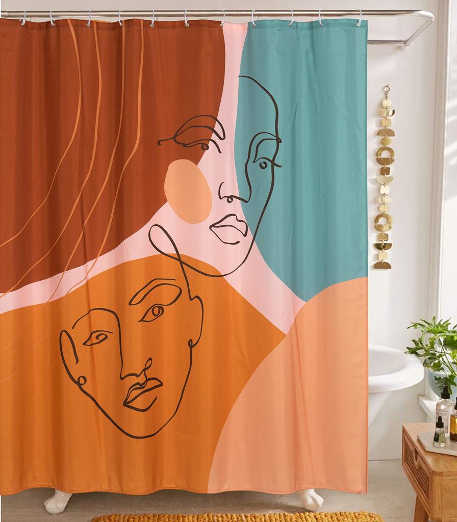 Nordic Wind Abstract Art Shower Curtain Waterproof Polyester Fabric Bath Curtain Morandi Color Block Curtains For Bathroom Decor