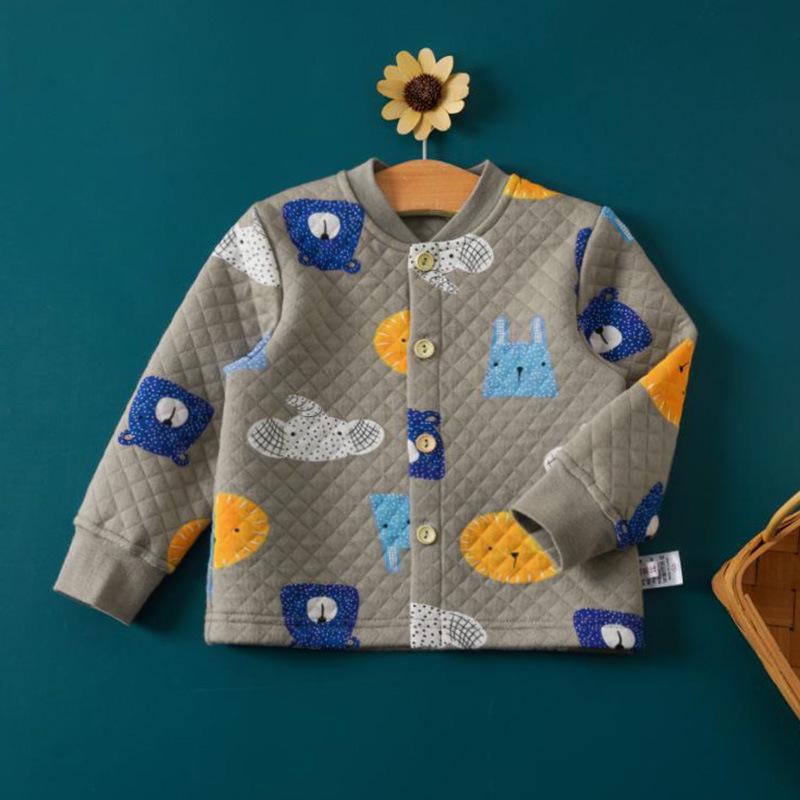Baby Quilted Long-Sleeve Top: Unisex Three-Layer Autumn/Winter Underwear Pajamas