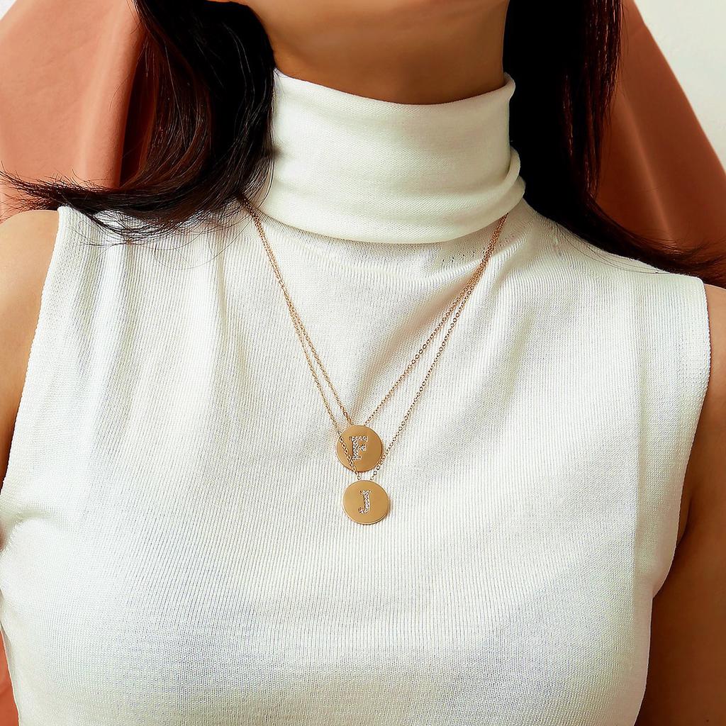 Semplice Collana Rotonda con Zirconi Catena per Maglione Donna, Collana con Ciondolo Personalizzato 26 Lettere Micro-Intarsiato