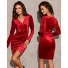Women's Spring Fashion Canary V-neck Long Sleeve Evening Dress