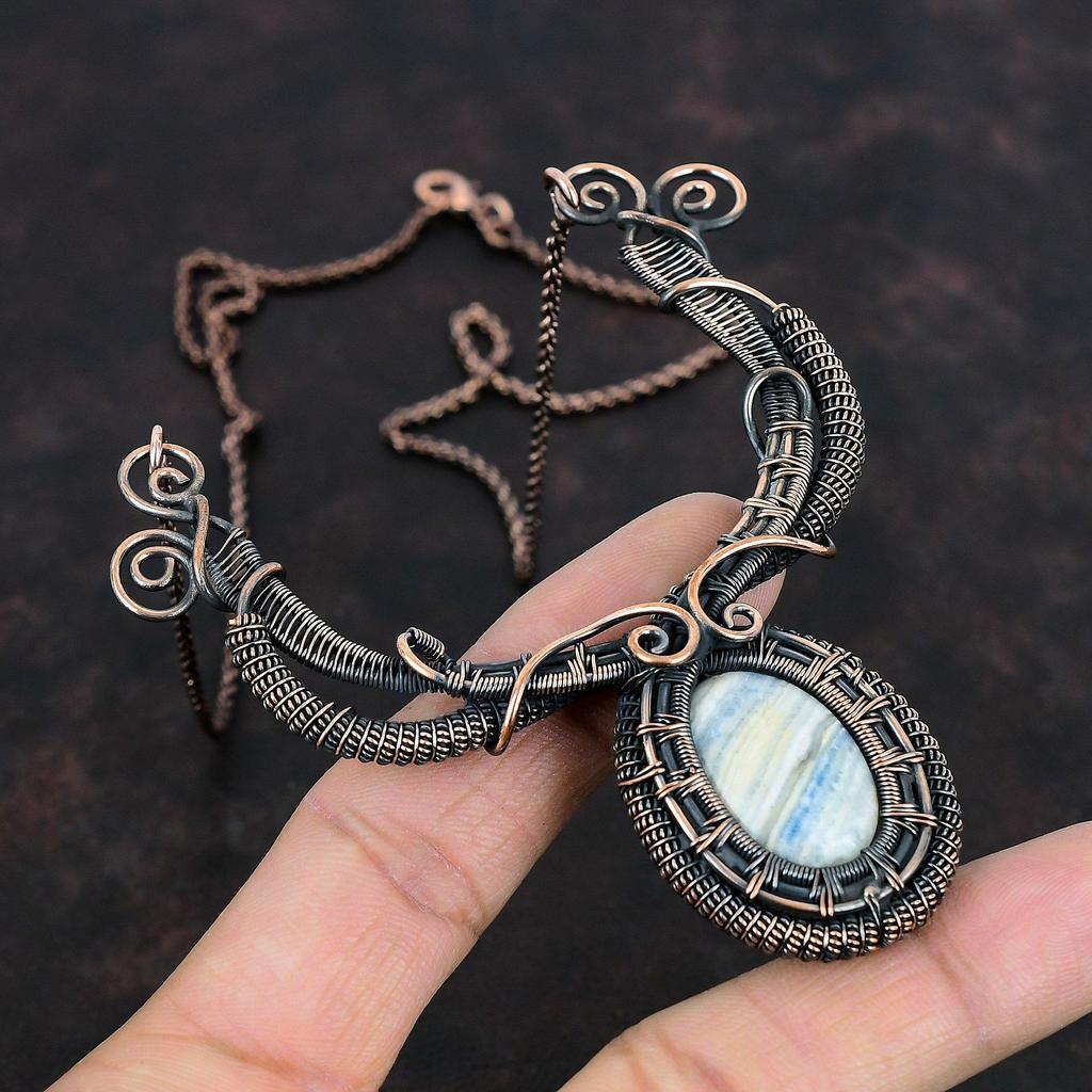 Blue Scheelite Necklace Copper Wire Wrapped Necklace Designer Necklace Copper Gemstone Jewelry Handmade Necklace Gift For Mom Dainty Jewelry