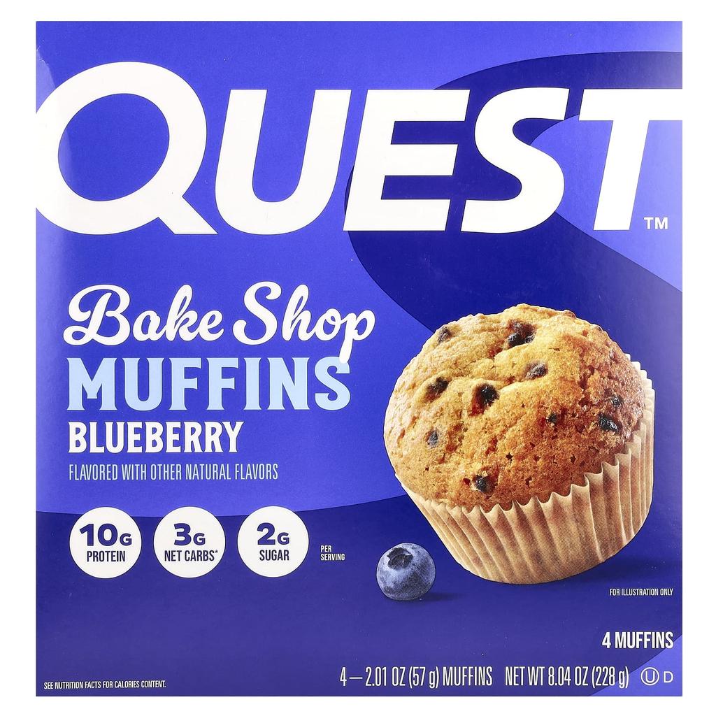 Quest Nutrition Bake Shop Muffins, Blueberry, 4 Packs, 2.01 Oz (57 G) Each