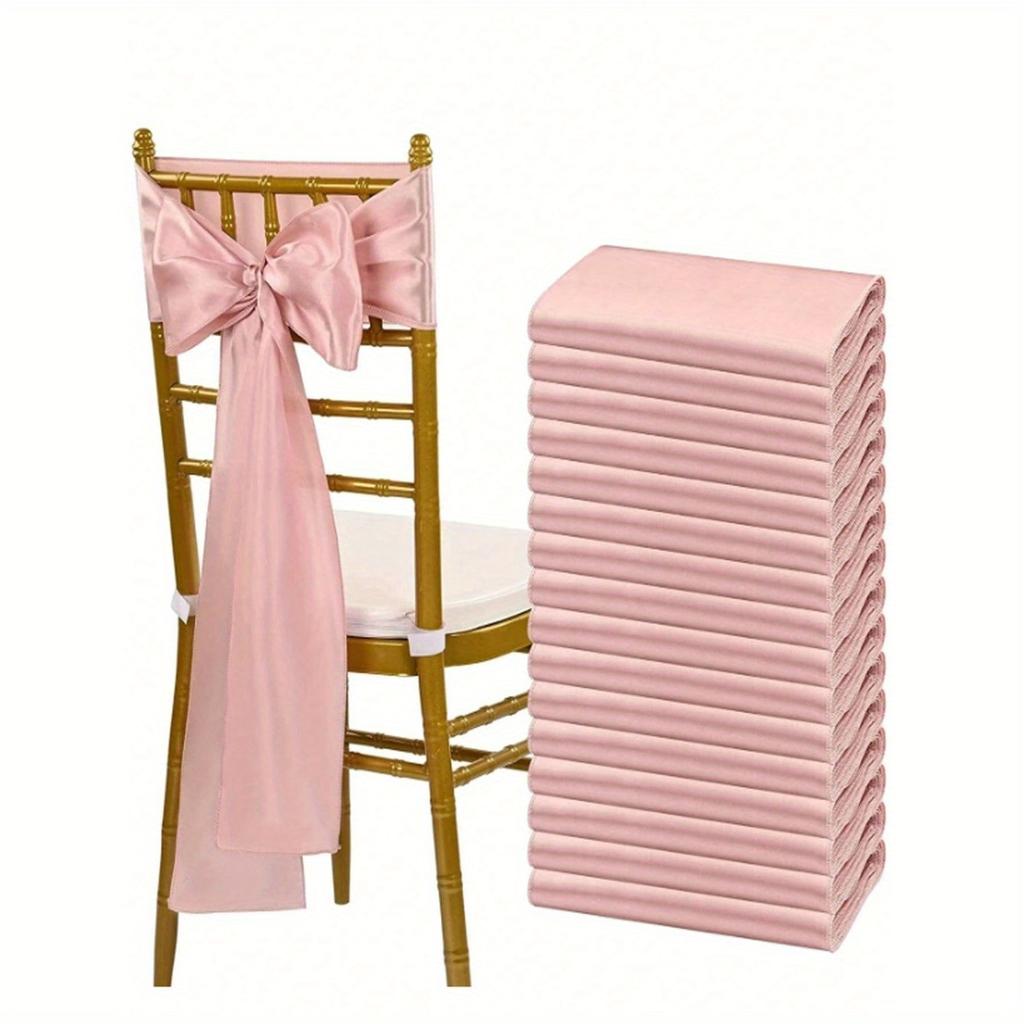 Pink Satin Chair Bow Sashes Wedding Chair Ribbon Bow Silk Chair Knot Ties for Reception Restaurant Event Banquet Party Hotel Decorations
