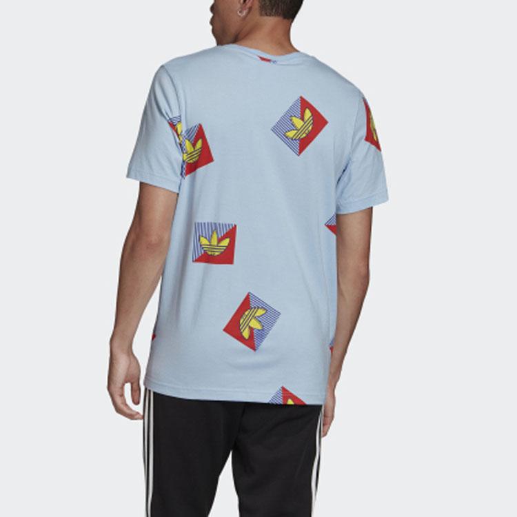 Adidas Originals Trefoil Aop Diag Tee Casual Sports Round Neck Short Sleeve T-Shirt Men Tops Light-Blue FM3343