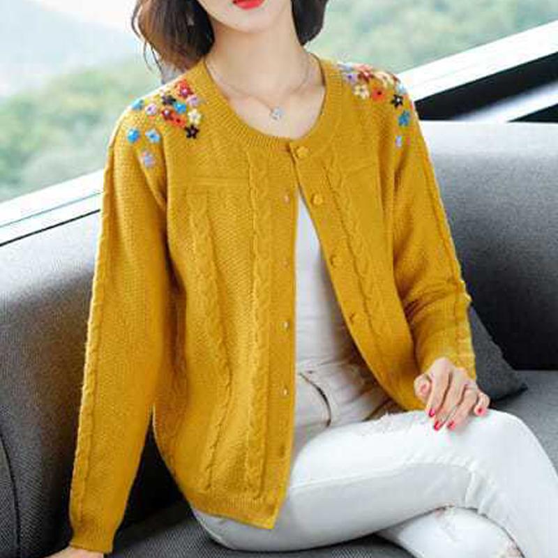 

Women Korean Fashion Retro Twist Embroidery Single Breasted Knitted Cardigan Autumn Winter Casual Long Sleeve Loose Sweater Coat 4XL жёлтый
