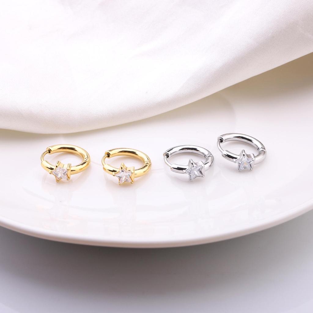 Versatile Stainless Steel Zirconia Star Earrings - Women's 18K Electroplated High-End Jewelry