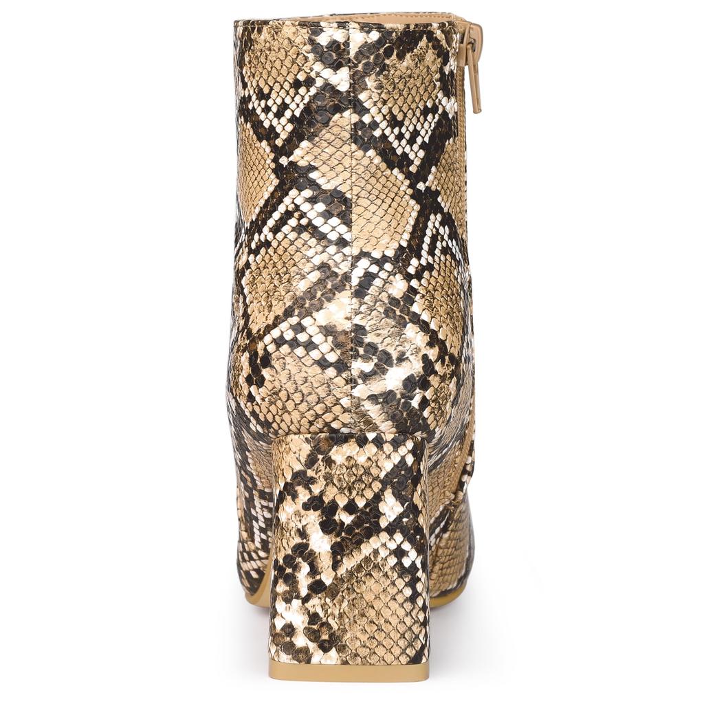 Allegra K Women's Brown Snake Print Sequin Ankle Boots with Chunky Heel and Pointed Toe, Size 26.0 cm