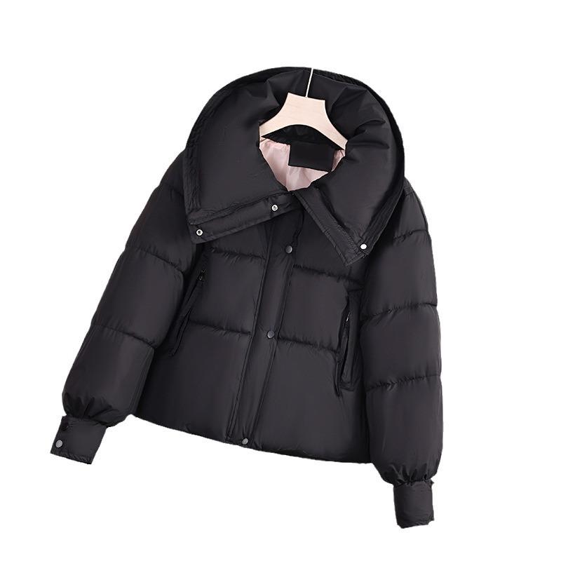 Down and cotton jacket women's new loose and thickened winter bread jacket plus-size season jacket 2025 fall/winter cropped padded jacket
