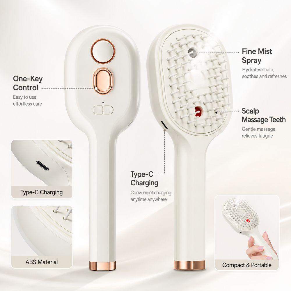 3-in-1 Electric Spray Air Cushion Massage Comb Rechargeable Hair Care Comb Electric Steam Brush