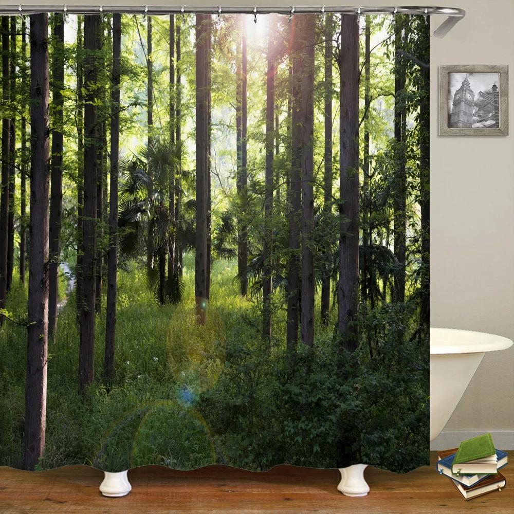 3D Nature Forest Trees landscape Bathroom Shower Curtain Home Decor Curtain Fabric Waterproof Shower Curtain With Hook 180x200