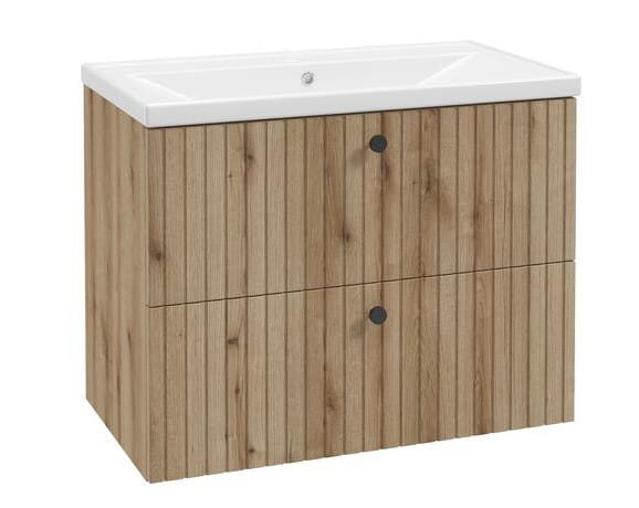 Bathroom Cabinet with Washbasin 80 Cm, Evoke Oak, Grooved, Rietti Lamellas