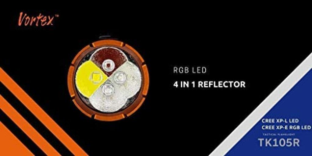 Vortex TK105R Rechargeable RGB LED LED Dual Switch Level Indicator 1200 Lumens Strobe Level Momentary Switch Tactical Hunting Survey Flashlight