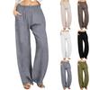Casual linnen broek met wijde pijpen voor dames, elastische taille, veelzijdige zakelijke casual palazzo broek met zakken.