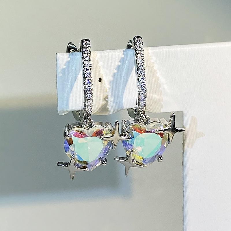 Heart sweet Hipster Earrings Inlaid with Iridescent Gems Club Wedding Dinner Earrings