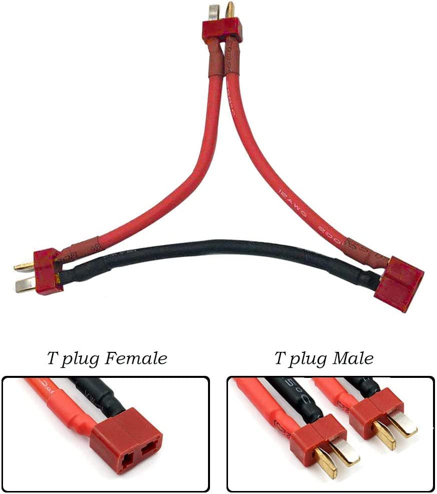 2pcs Deans T Serial Series Connector 1 Female to 2 Male T Plug-in Series Power Connector Adapter with 12cm Wire for RC Quadcopter Multirotor