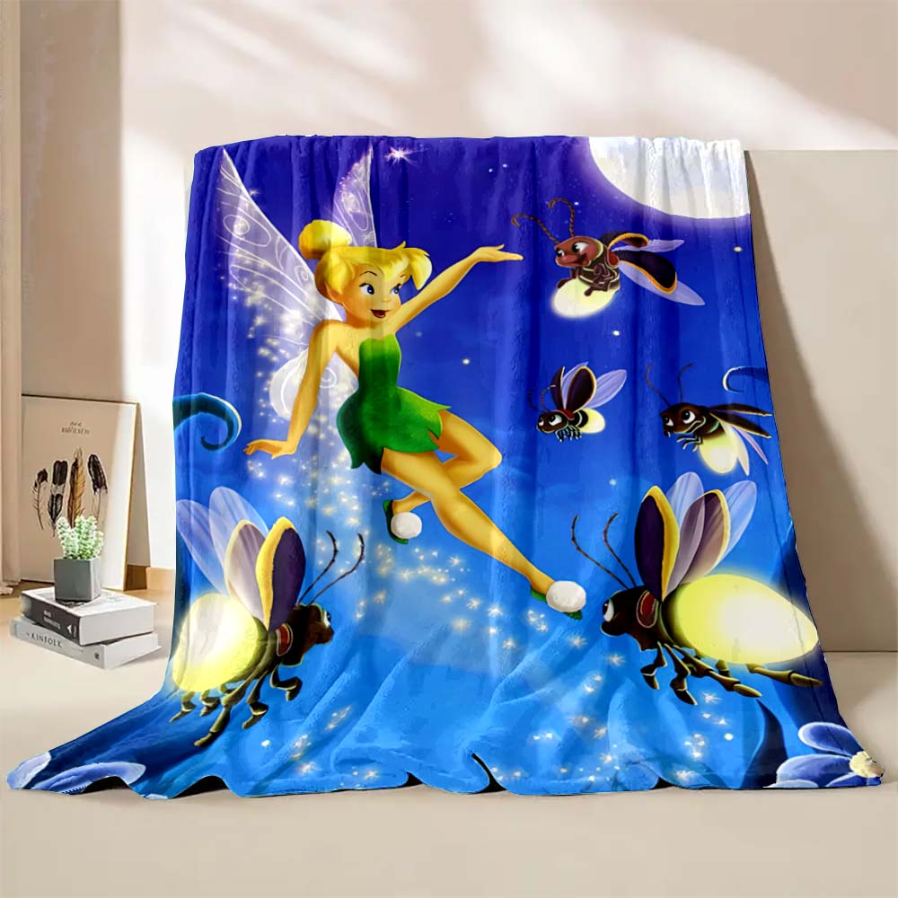 Multi-Style Tinker Bell Cartoon Print Blanket Super Warm Fluffy Bedroom Living Room Sofa Study Office Four Seasons Blanket Gift