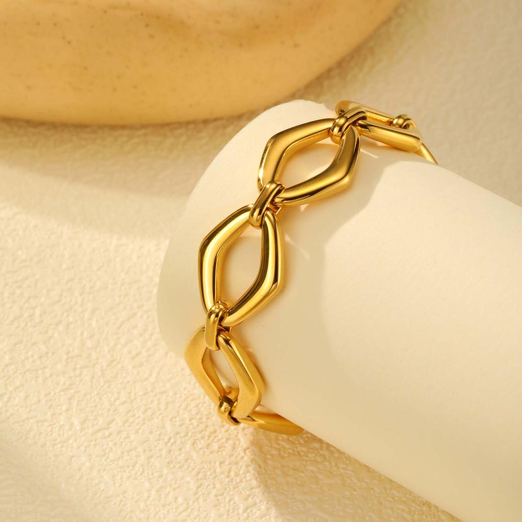 Stainless Steel Rhombus Chunky Chain Bracelet Gold Plated Thick Bracelet Luxury Geometric Jewelry for Women Girlfriend Gift