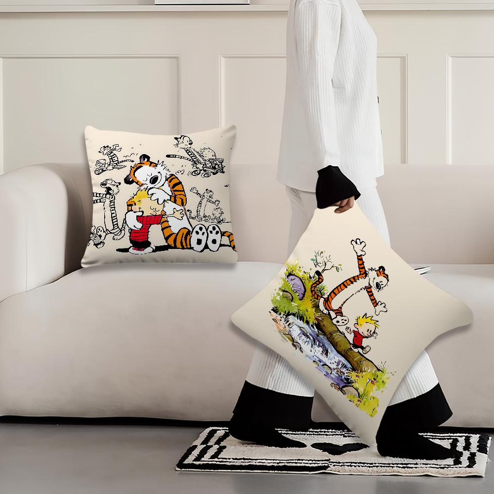Cartoon C-Calvin and H-Hobbes cushion cover Cushion Room Bedroom Headboard Sofa Living Backrest Nap Time Pillow Case