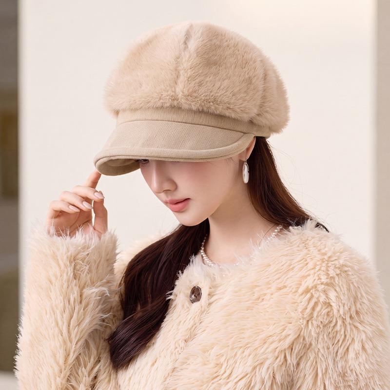 Women S Fleece Warm Octagonal Hat Retro Stitching Windproof