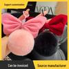 Girly Bow Faux Rabbit Fur Ball Rearview Mirror Ornament & Keychain Charm