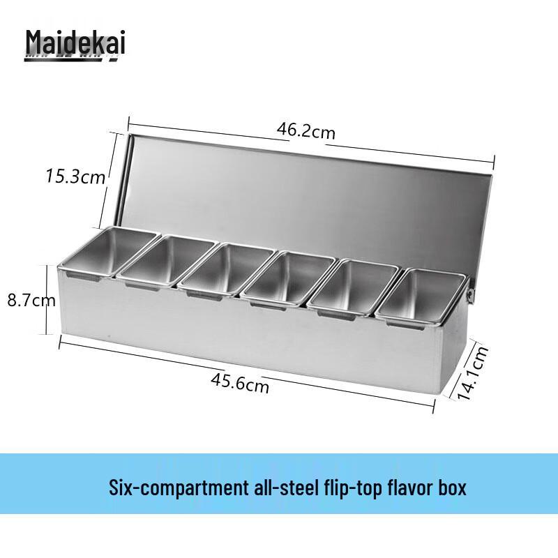 Maidekai 6-Compartment Stainless Steel Seasoning Box Set 450ml per compartment