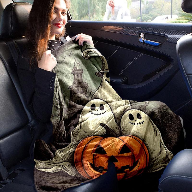 1pc Ghost With Pumpkin Drawing Blanket, Home Decorative,Living Room, Travel, Camping, Car Blankets