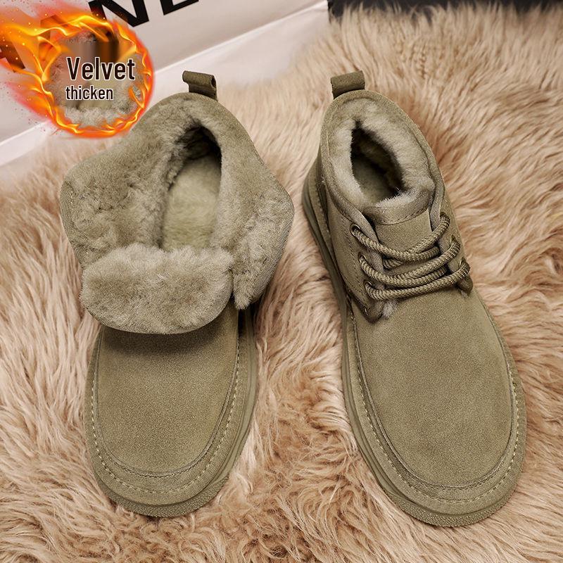 Northeast Herren 2025 Fleecegefütterte Pelz Schneestiefel - Warm, Dick zum Schnüren, Rutschfeste Winter Stiefeletten