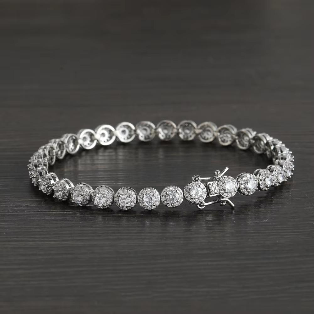 Hip Hop Real Gold Plated Jewelry 6mm Wide Geometric Round Zircon Tennis Bracelet Iced Out Bling CZ Bracelet for Women