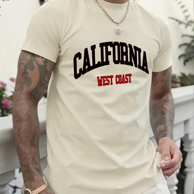 

New Plus Size Cotton Men s CALIFORNIA WEST COAST Retro Printed T-shirt with Letters Casual Summer Fashion New Fashion T-shirt 4XL
