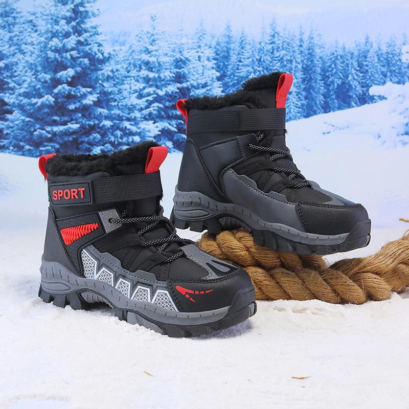 Boy's Winter Snow Boots with Plush Insulation Anti Slip Outdoor Sports Snow Boots