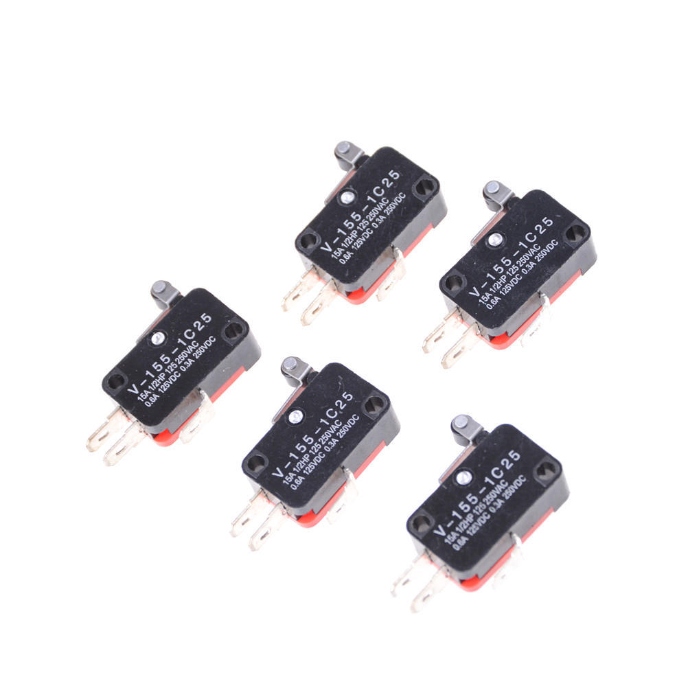

5Pcs Spdt V-155-1C25 Короткий шарнірний роликовий важіль керування обмеження мікроперемикач