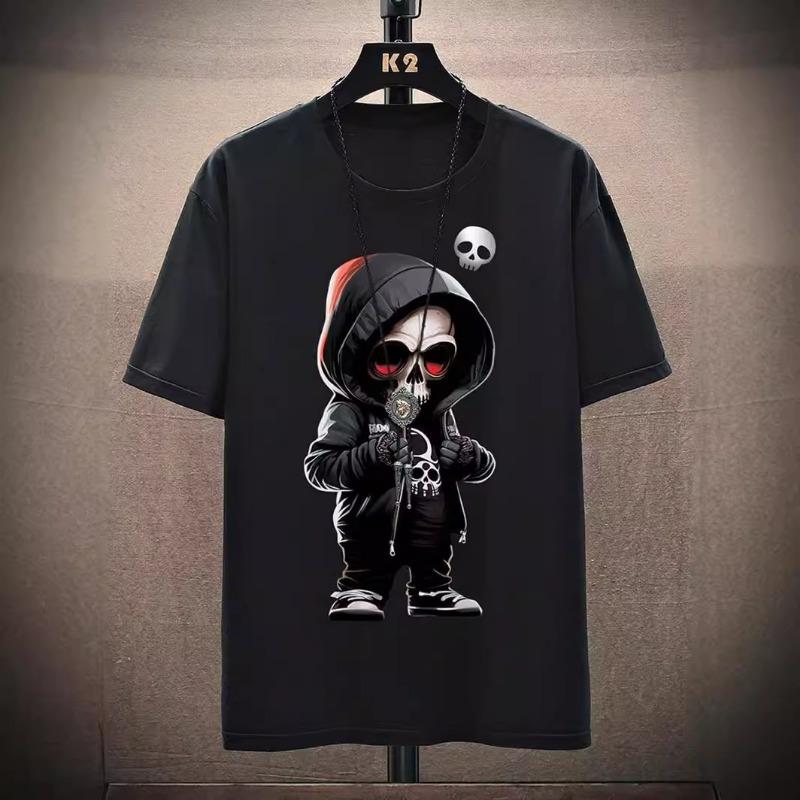 High Street Men's Black Breathable Loose T-shirt Fashion 3D Digital Printed Mesh Shoulder T-Shirts Men’s