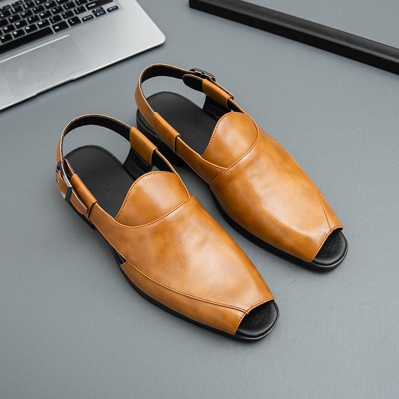 

Мужские сандалии 46 большого размера, летние новые дышащие кожаные туфли, модные британские сандалии из глянцевой кожи, можно 46