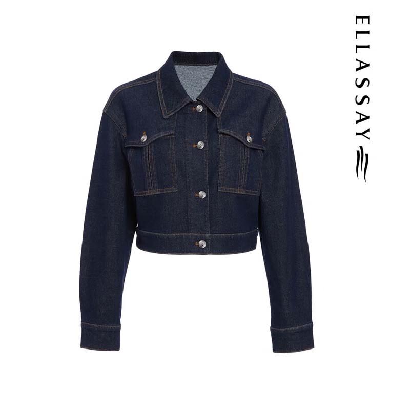 ELLASSAY Women's Retro Denim Cropped Jacket