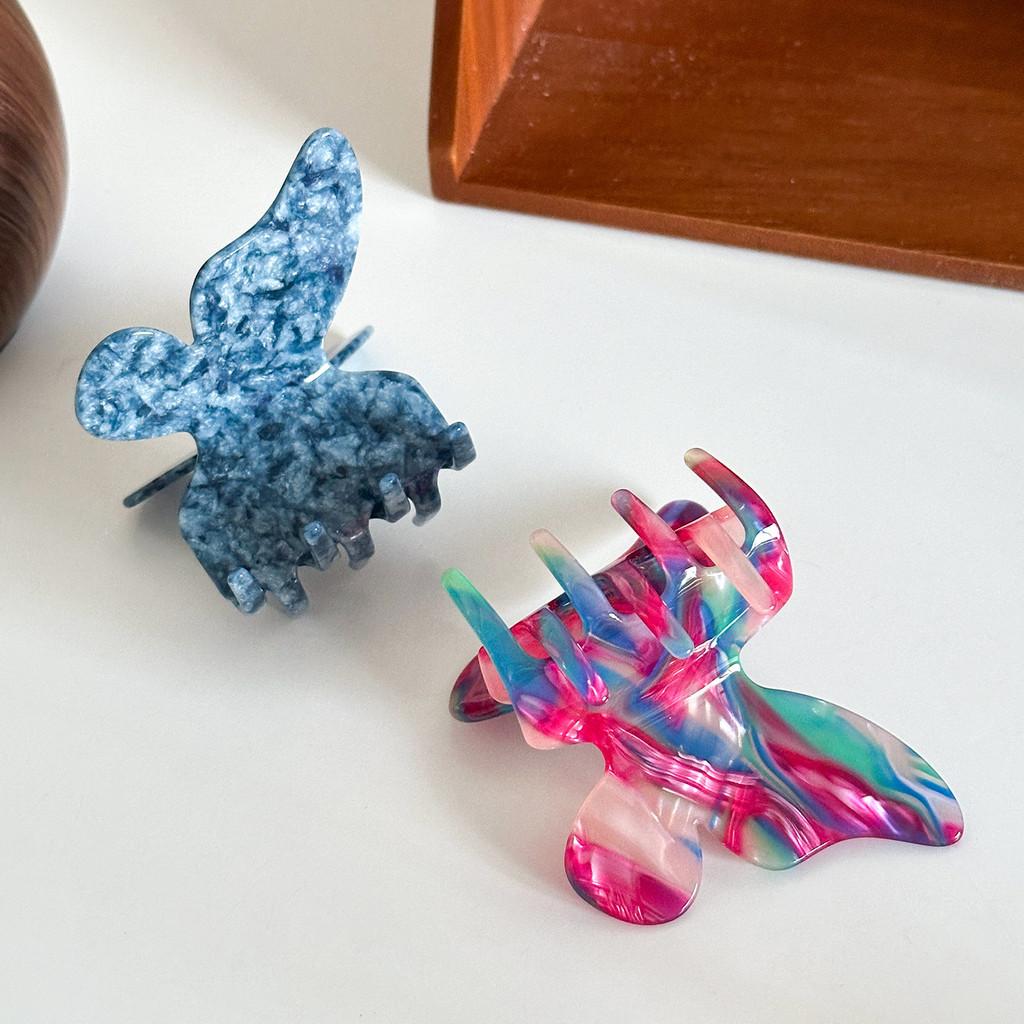 Elegant Butterfly Acetate Hair Claw Clip For Stylish Women In Marble Blue And Rainbow Colors