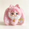 Soft Fluffy Long Eared Bunny Plush Toy Kawaii Face Bow Bell Perfect For Kids Gift Collection Desktop Decor