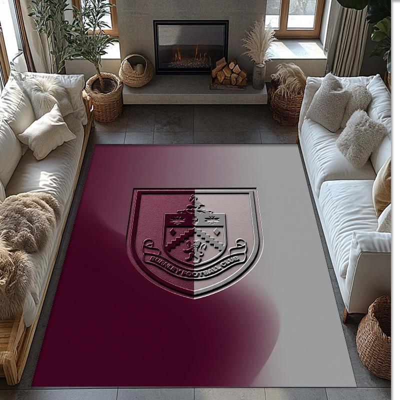 Burnley Football Print Crystal Velvet Rug, Comfortable Water Absorbent Non Slip Indoor Floor Carpet