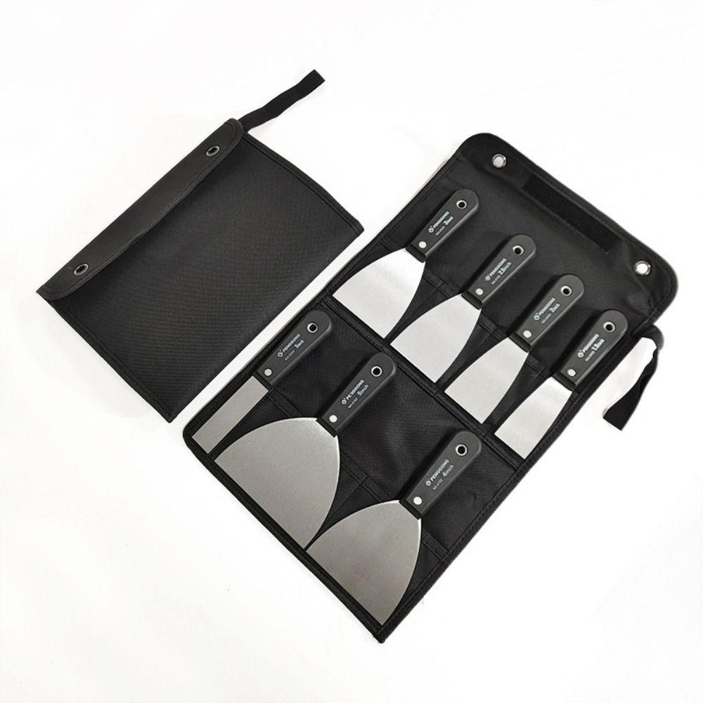 7PCS Thickened Putty Shovel Set 7 Sizes Soft Grip Handle Clean Putty Spatula with Storage Bag Carbon Steel