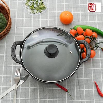 Zhishi Mehrzweck-Gusseisen Schmor- und Bratpfanne mit Glasdeckel