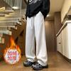 Fleece solid-color sweatpants men's and women's autumn and winter new thin wide-leg loose and versatile casual trousers