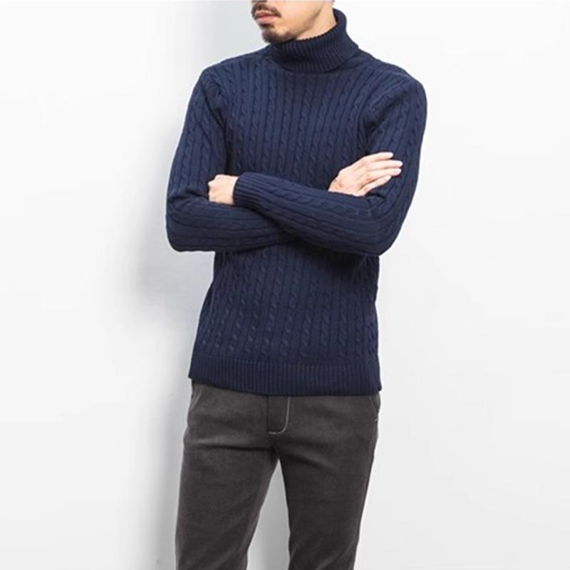 Spring and Autumn Men's Knitwear Korean Version Slim Fitting High Neck Pullover Warm Fried Dough Twists Sweater Casual Bottoming Sweater Top