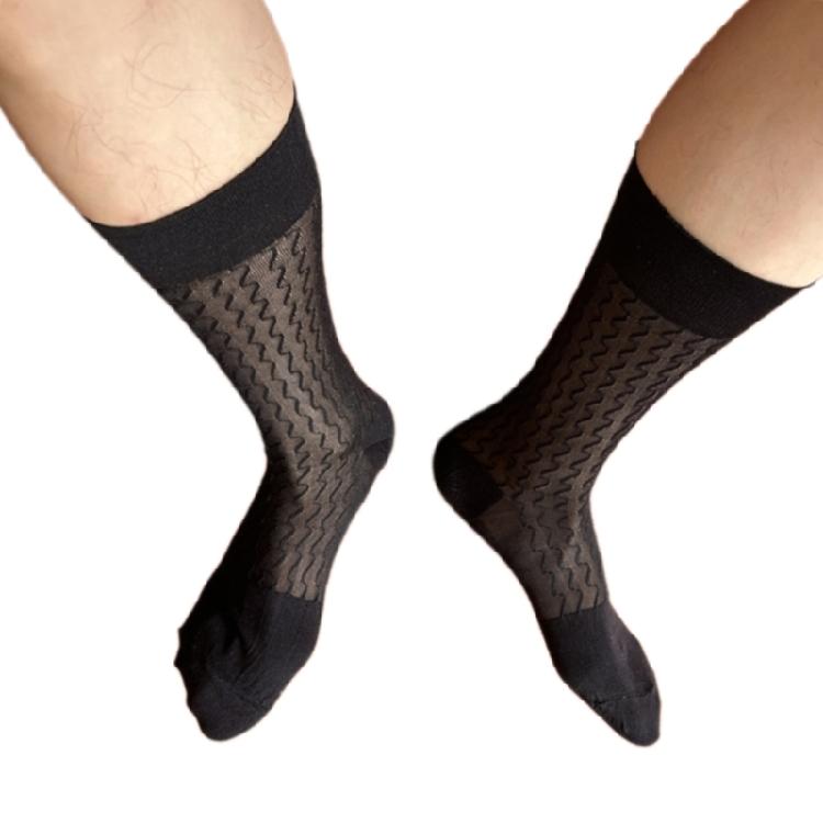 Herren Leichte Dünne Transparente Nylon Netzstrümpfe Modisches Wellenförmiges Gestreiftes Muster Formelle Socken für den Modernen Gentleman Geschenk