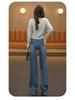 Retro Blue Rhinestone High-Waist Straight Leg Jeans for Women - Stylish, Versatile, Slimming Pants for Spring, Autumn, and Winter 2026