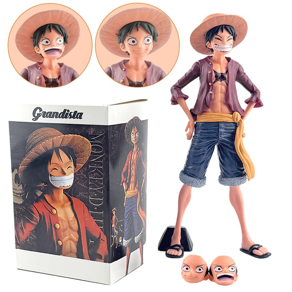 One Piece Anime Figure Confident Smiley Luffy Three Form Face Changing Doll Action Figurine Model Toys Kits PVC Model Dolls
